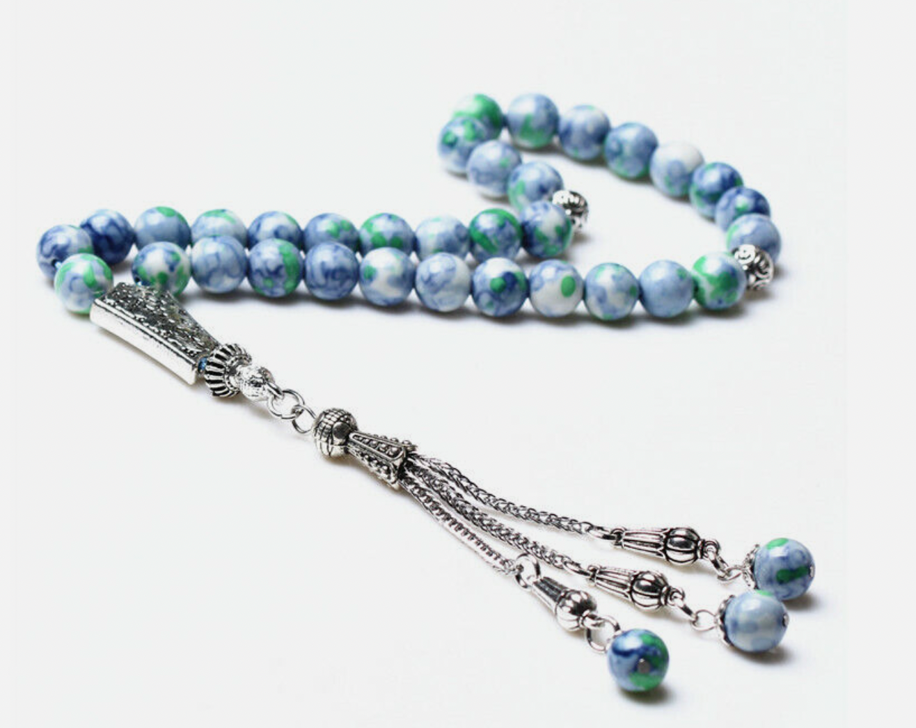 Natural Green-Blue Stone Muslim Masbaha - 99 Beads