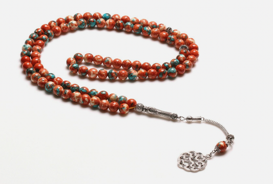 Natural Orange-Blue Stone Muslim Masbaha - 99 Beads