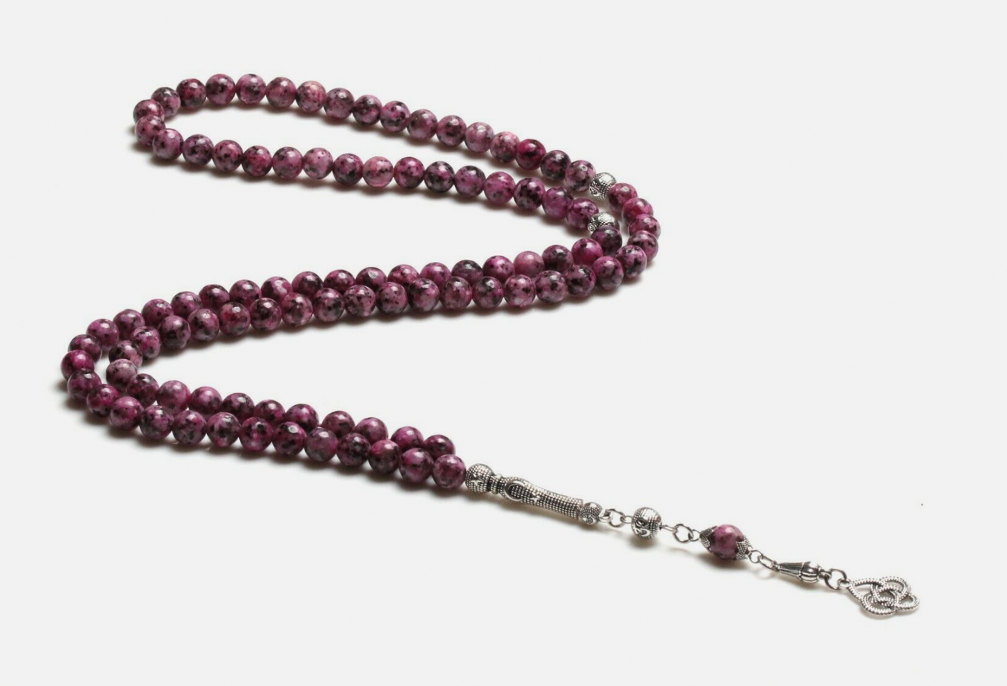 Natural Pink-Black Rain Stone Muslim Masbaha - 99 Beads