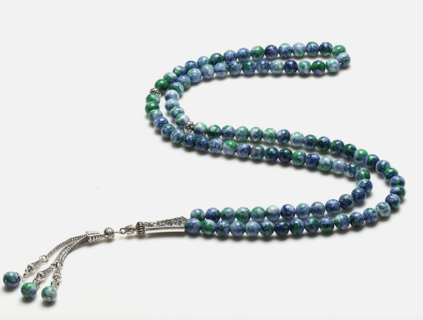 Natural Green-Blue Stone Muslim Masbaha - 99 Beads